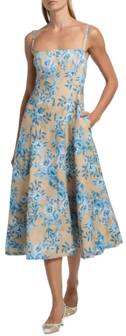 NWT Cara Cara Gimlet Midi Dress Farfellal Ginger Root Floral Linen US 2 Cottage